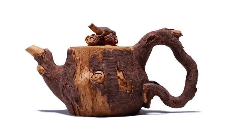 仿木外皮紫砂壺，創(chuàng)意木樁手工雕刻紫砂壺